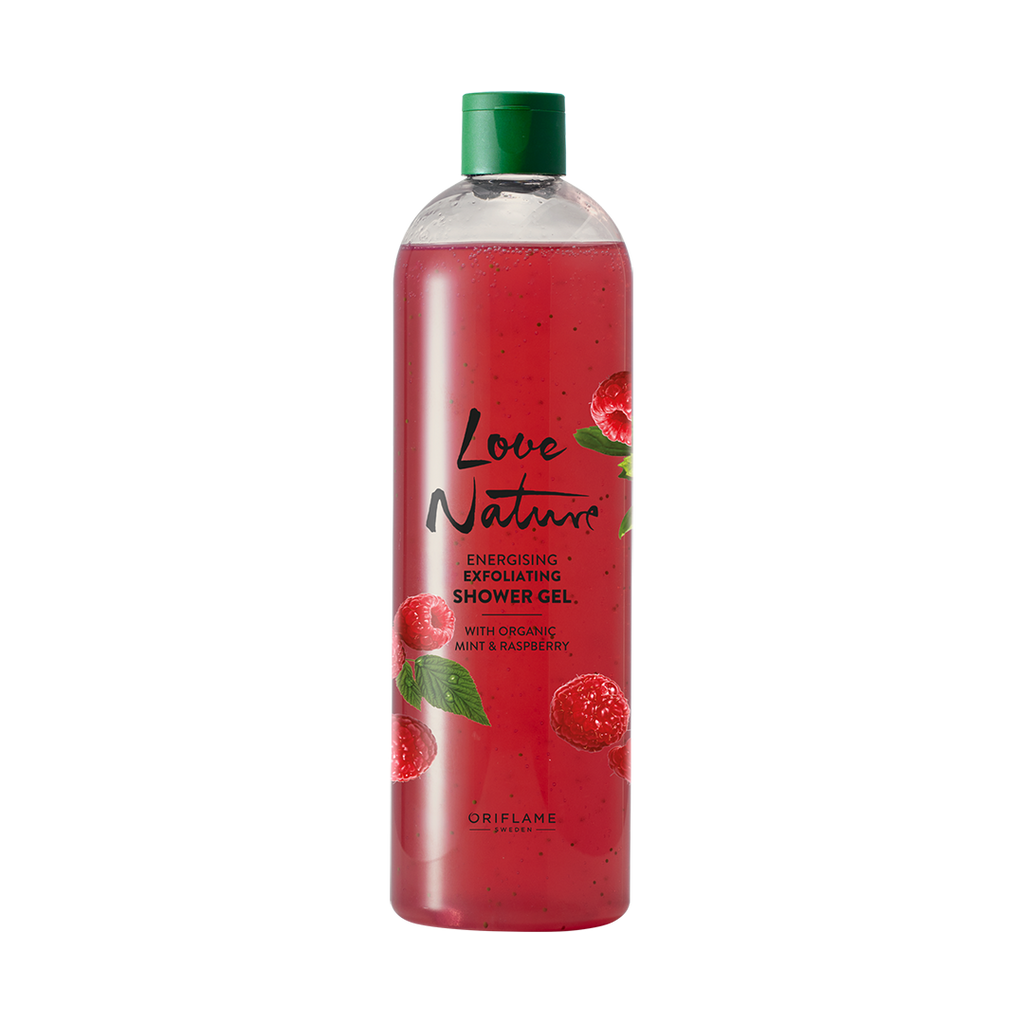 Gel de Ducha Exfoliante y Energizante con Menta y Frambuesa Orgánicas Love Nature